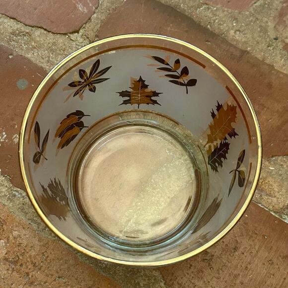 Vintage Libbey Ice Bucket Frosted Glass and Gold Leaves Mid Century Barware - Picture 4 of 5